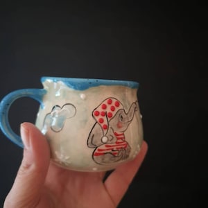 Jumbo Elephant Mug – 200ml Handmade Ceramic Cup – Cute Underglaze Pottery – Small Elephant Coffee Mug – Whimsical Gift Idea