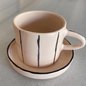 Striped Turkish Coffee & Espresso Cup – Handmade Ceramic, 140ml, Minimalist Modern Design with Saucer