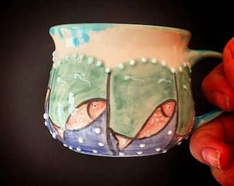 Handmade Ceramic Fish Mug: Ocean-Inspired Pottery Cup