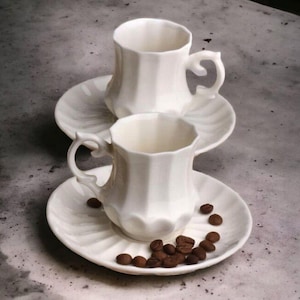 Handmade White Porcelain Espresso Cup Set of 2 – Minimalist Ceramic Coffee Cups – Artisan Pottery Gift – Modern Kitchen Decor