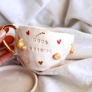 Handgemachte Keramik Kaffeetasse: Minimalistische &#39;Good Morning&#39; Teetasse