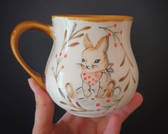 Handmade Ceramic Bunny Mug: Whimsical Rabbit Coffee Cup