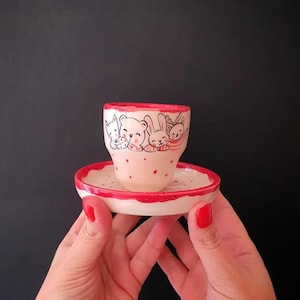 Simul Espresso Cup & Saucer – 100ml Handmade Ceramic Coffee Cup – Playful Character Mug – Unique Gift for Espresso Lovers
