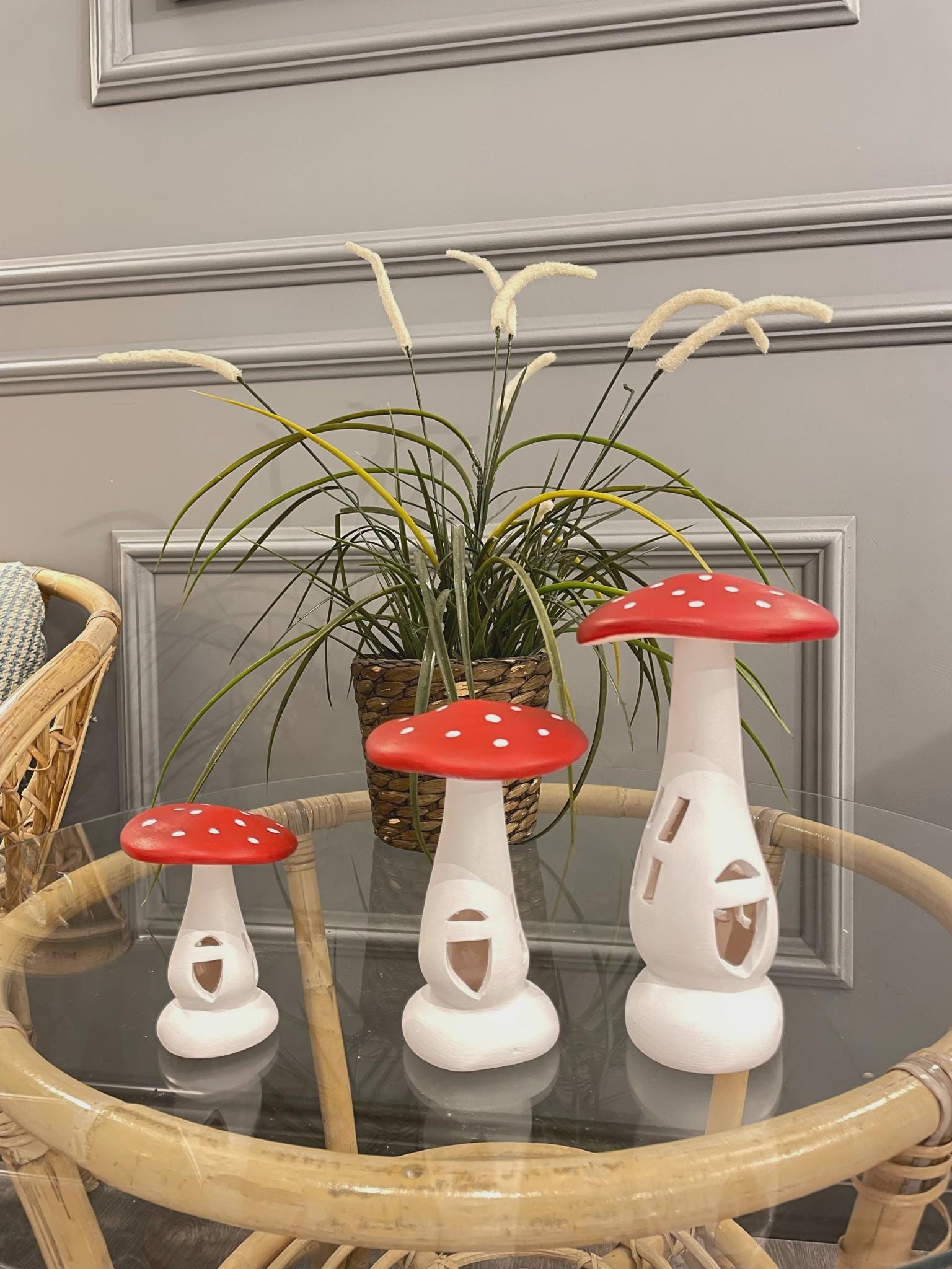 Ceramic Mushroom House Set With Windows – Whimsical Fairy Garden Decor ...