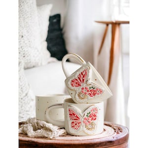 Butterfly Gold Mug: Handmade Ceramic Cup with 24K Gold Accents