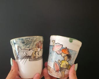 Totoro & Ponyo Ceramic Mug: Studio Ghibli Inspired, Handmade
