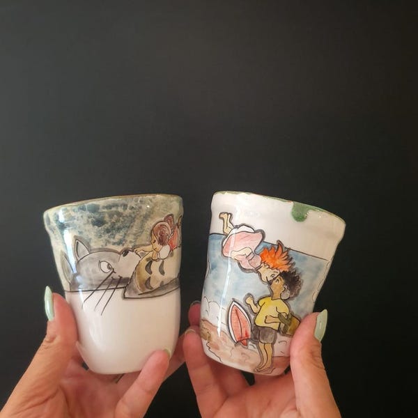 Totoro & Ponyo Keramikbecher: Studio Ghibli inspiriert, handgemacht