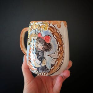 Kiki and Tombo Mug – Handmade Ceramic Cup – Studio Ghibli Inspired Gift – Whimsical Witchy Drinkware