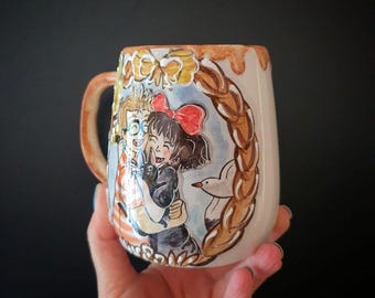 Hand Painted Kiki and Tombo Ceramic Mug – Studio Ghibli Inspired Drinkware