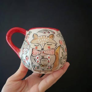 Fox Ceramic Mug – 400ml Handmade Coffee Cup – Whimsical Animal Pottery – Cozy Book Lover Gift – Rustic Fox Tea Mug