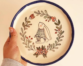 Ensemble de tasses et d'assiettes en céramique fait main en forme de lapin : service à thé en poterie fantaisiste