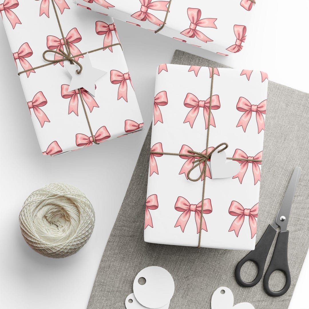 Pink Bow Pattern Wrapping Paper | Ribbon Gift Wrap - Etsy