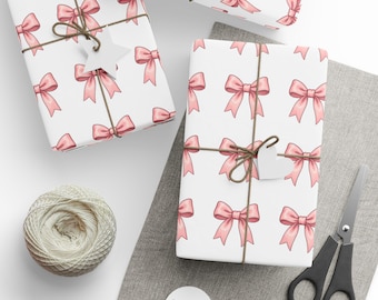 Papel de regalo con estampado de lazo rosa / Envoltorio de regalo con cinta