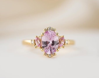 Oval Pink Tourmaline Ring: Sterling Silver Marquise Gemstone Promise Ring