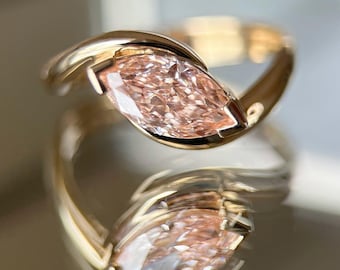 Pink Marquise Moissanite Ring: 925 Sterling Silver Engagement Promise Ring