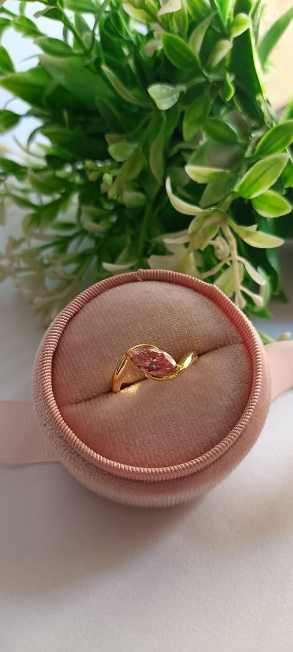 Marquise Cut Pink Moissanite Ring - Sterling Silver Anniversary Gift