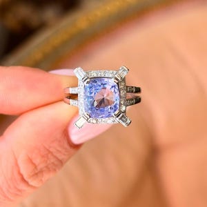 Beautiful Cushion Cut Blue Sapphire & Diamond Halo Ring | Sapphire Engagement Ring in 925 Sterling Silver | Unique September Birthstone Ring