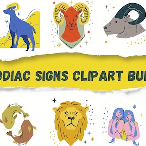 Paquete de 10 imágenes prediseñadas de los signos del zodíaco: Aries, Tauro, Leo, Escorpio y más / Arte digital astrológico / Imágenes PNG de horóscopos para pegatinas y agendas