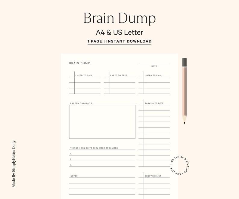 Brain Dump Printable, Priorities Organiser, to Do List Template, Get It ...
