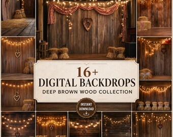 Rustic Wood Photography Backdrop: 16 Deep Brown PNG Textures (Digital Download)