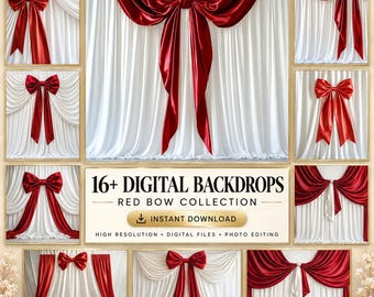 Red Bow Wedding Backdrop: Elegant Ribbon PNG Overlays (Digital Download)
