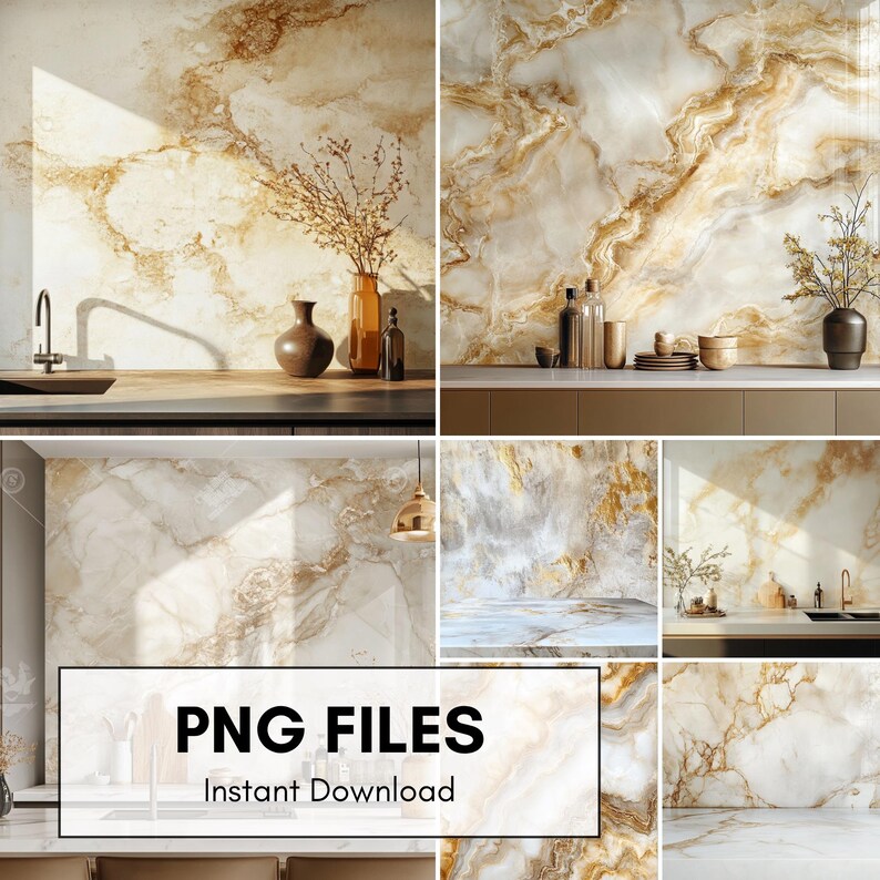 Marble Kitchen Backdrops: Modern Food Photography PNG Overlays (digital ...