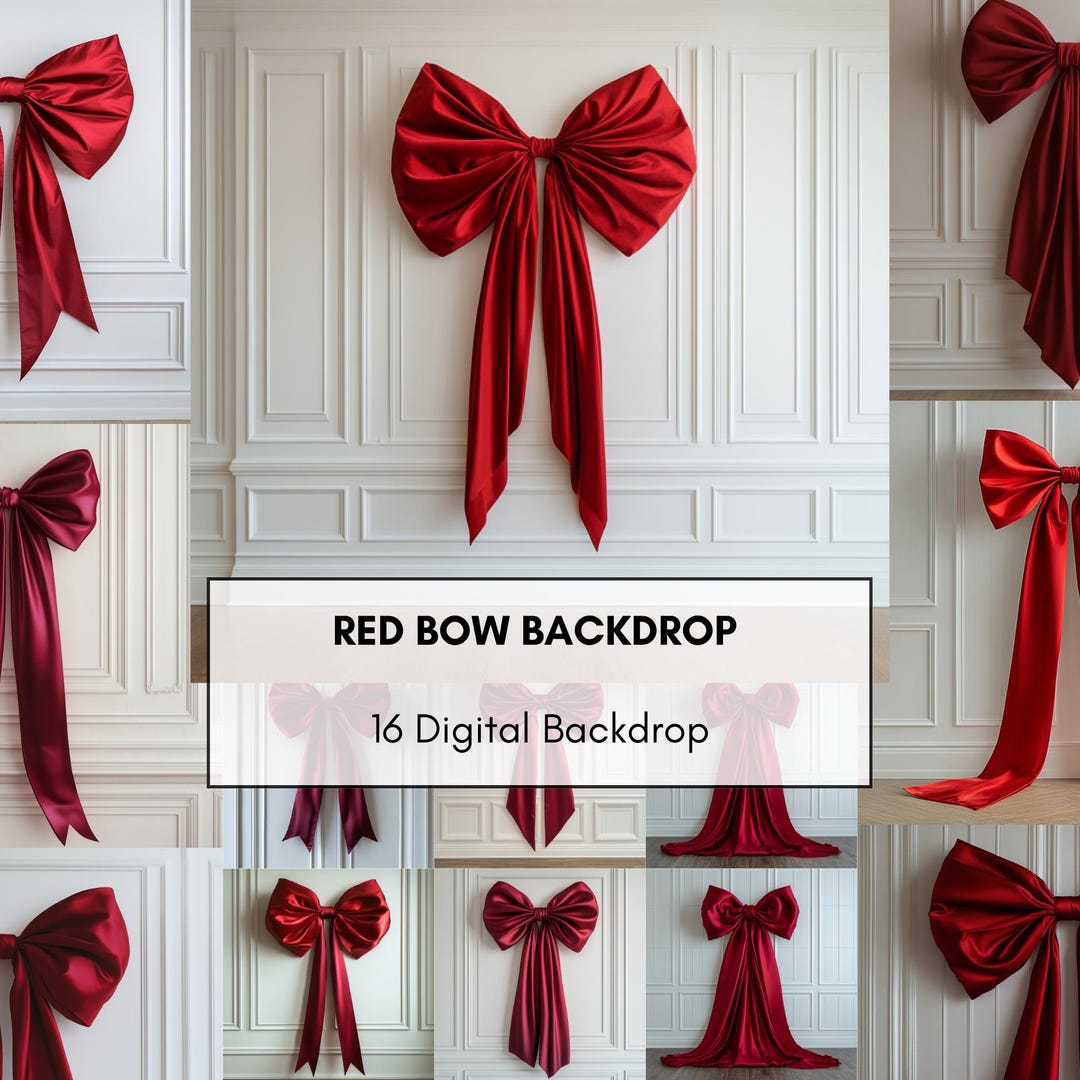 Red Bow Backdrop | 16 PNG Digital Backgrounds | Elegant Ribbon Decor ...