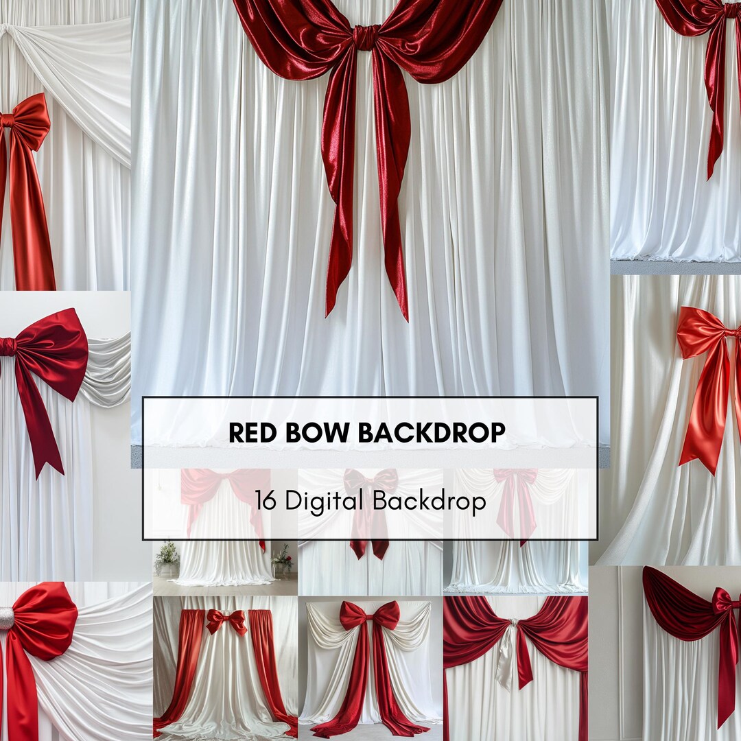 Red Bow Backdrop | 16 PNG Digital Backgrounds | Elegant Ribbon Decor ...
