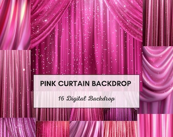 Pink Curtain Photography Backdrop: 16 Soft PNG Drapes (Digital Download)