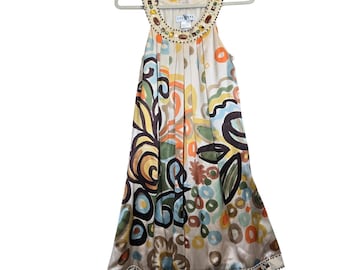 Neu mit Etikett Sue Wong Seide Verziertes Juwelenbesetztes Blumenkleid 4 Halter 90er Jahre Art Deco