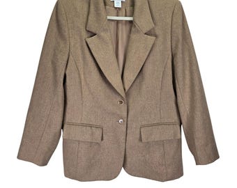 Blazer vintage de lana Pendleton, talla 10 Petite, estilo años 90, preppy, color tostado, estilo académico.