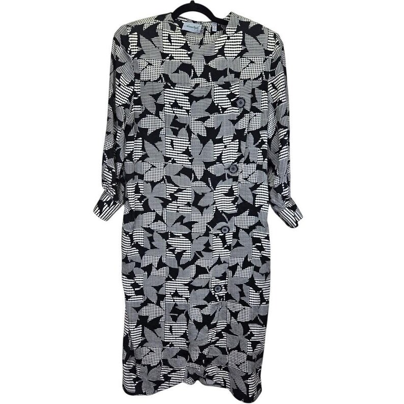 Vintage Adrianna Papell 100% Seide Damen Kleid 10 Büro Academia Hahnentritt Bild 6