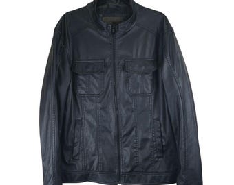 Chaqueta vintage de piel sintética para hombre, talla grande, estilo motero, gótico, preppy, color negro