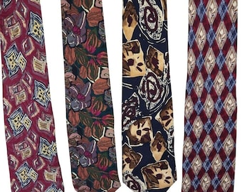 Lote vintage de 4 corbatas de seda 100 % de Robert Talbot Studios con motivos abstractos, para fiestas y artísticos.