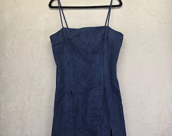 Minivestido vintage de ante sintético azul Y2K Rampage, talla 13, para club, fiesta y salidas