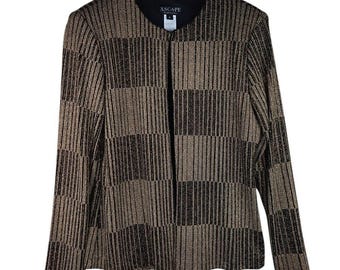 Cárdigan vintage Xscape para mujer, talla pequeña, dorado con purpurina, ideal para fiestas de Nochevieja y ocasiones especiales. A rayas.