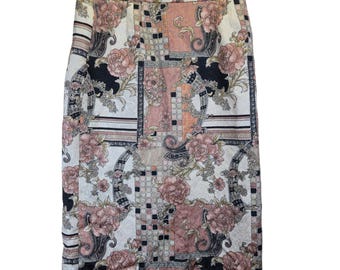 Falda vintage LILY & TAYLOR con diseño de patchwork floral, talla 18, midi, metalizada, estilo Regencia, años 90