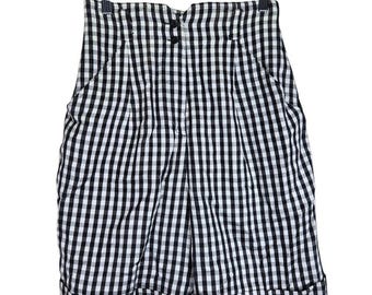 Pantalones cortos vintage de cintura alta para mujer de Eleanor P. Brenner, inspirados en los años 70, de cuadros escoceses.
