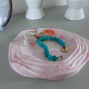 Wavy pink and orange jesmonite handmade trinket tray.
