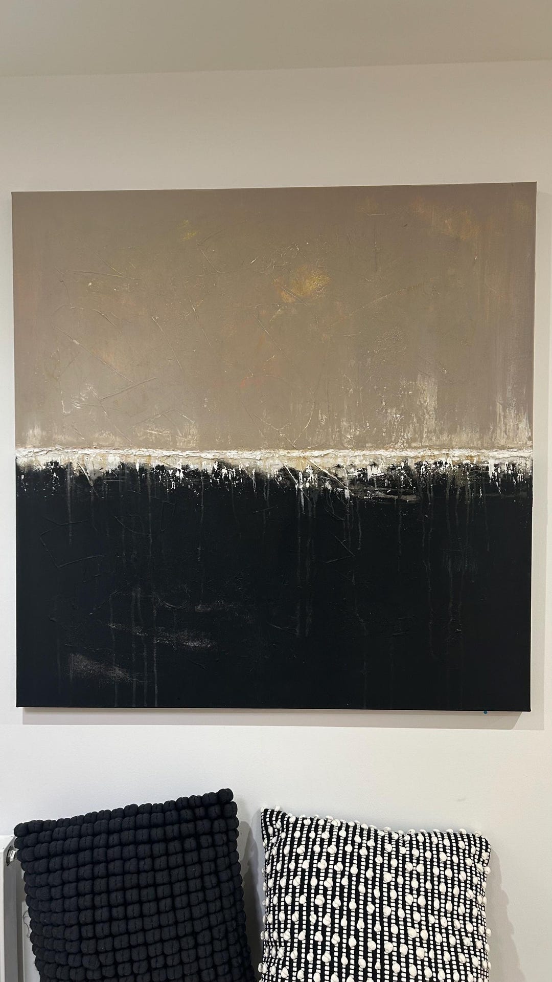 Large Textured Abstract Landscape Painting | Neutral Minimal Coastal ...