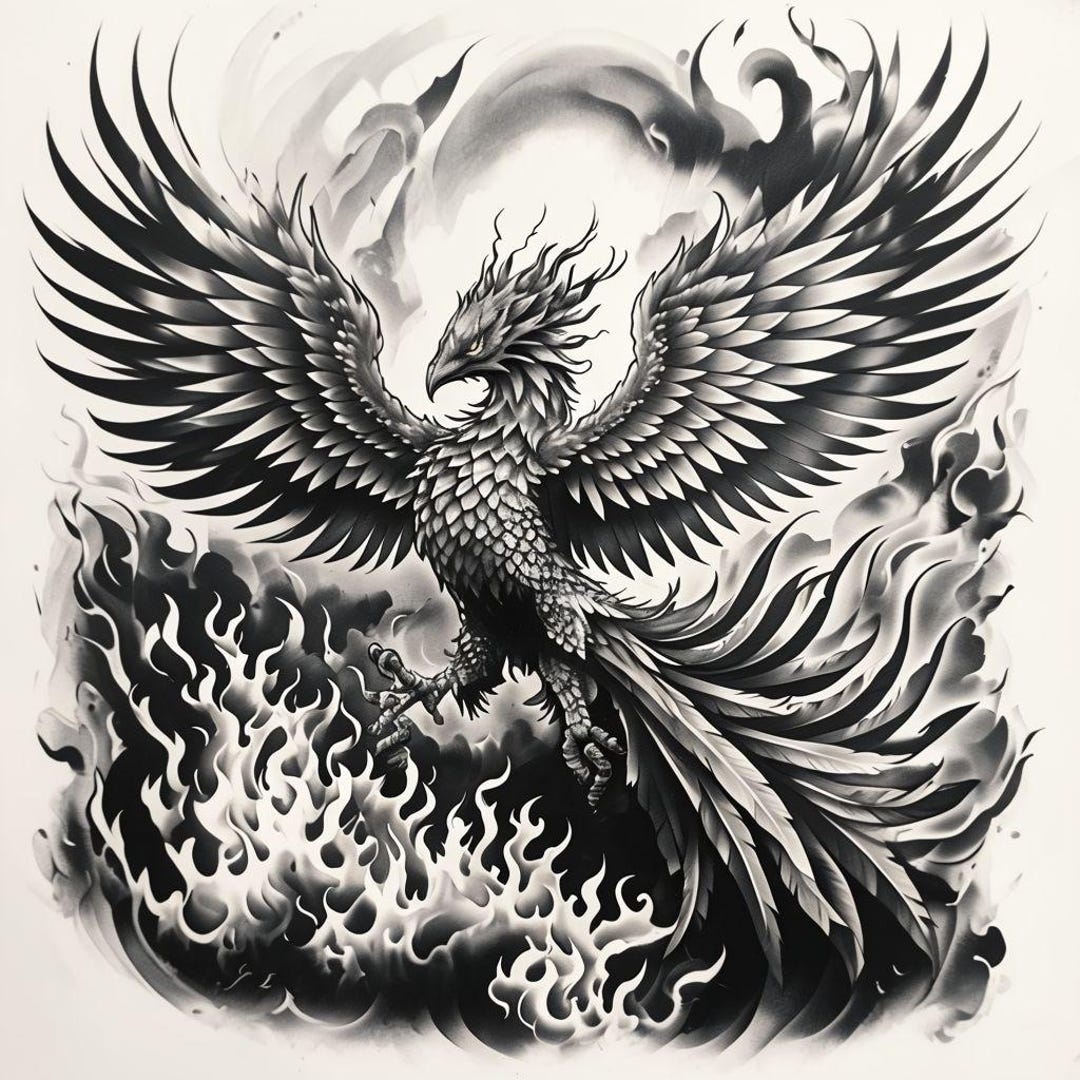 Phoenix Tattoo Art, Bird Tattoo, Mythical Bird Design, Firebird Ink ...