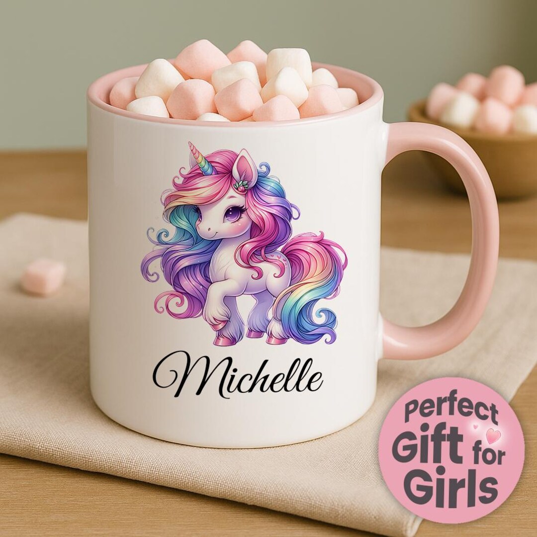 Personalized Rainbow Unicorn Mug for Girls, Cutom Ceramic Cup With Name ...