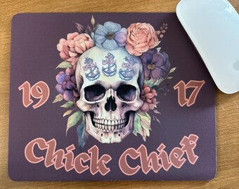 Chick Chief Skull Mouse Pad | Floral USN Anchor Desk Decor