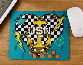 Tappetino per mouse con motivo USN Anchor / Decorazione da scrivania funky Navy Chief