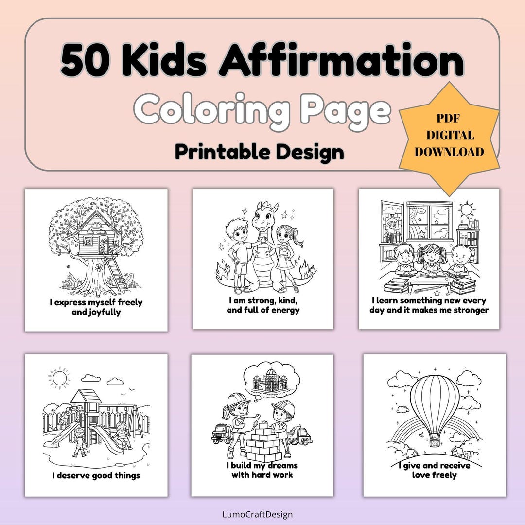 Kids Affirmation Coloring Pages | Growth Mindset Printable PDF (digital ...