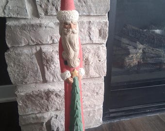 Lápiz de cerámica vintage con forma de Papá Noel, arte popular, 61 cm de alto.