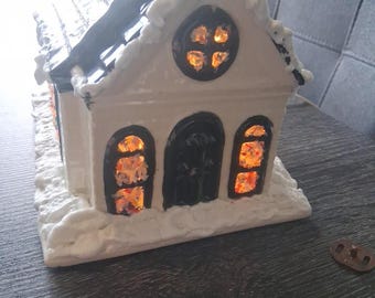 Vitrales de cerámica iluminados para capilla de iglesia vintage