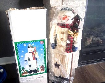 Muñeco de nieve de chenilla de 76 cm de altura, figura de peluche para dar la bienvenida a una casa de pájaros, decoración navideña.