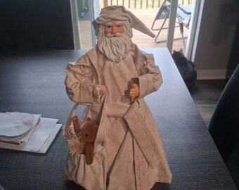 Adorno de mesa vintage de Papá Noel de papel maché, arte popular, para la cima del árbol de Navidad.