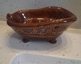Jabonera vintage con patas de garra - Cerámica marrón - Carolina - Japón